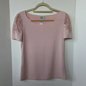 Worthington Stretch Lace Detail Short Sleeve Top